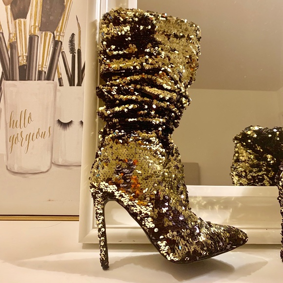Shoes - Gold sequin booties